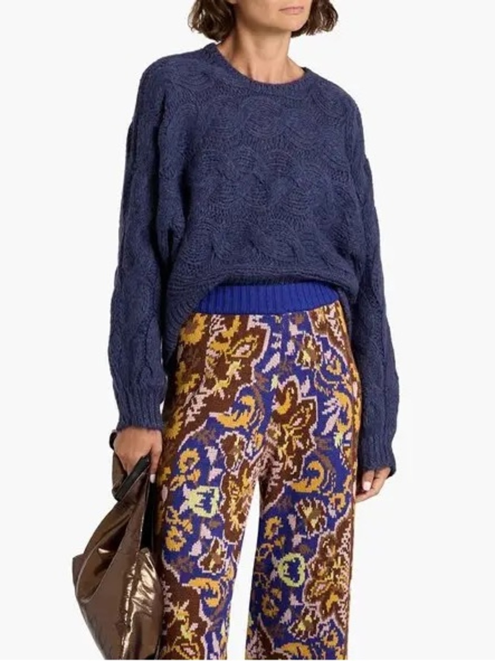 FARM Rio Chunky Cable Knit Sweater | Navy | Size Small | MSRP $248
